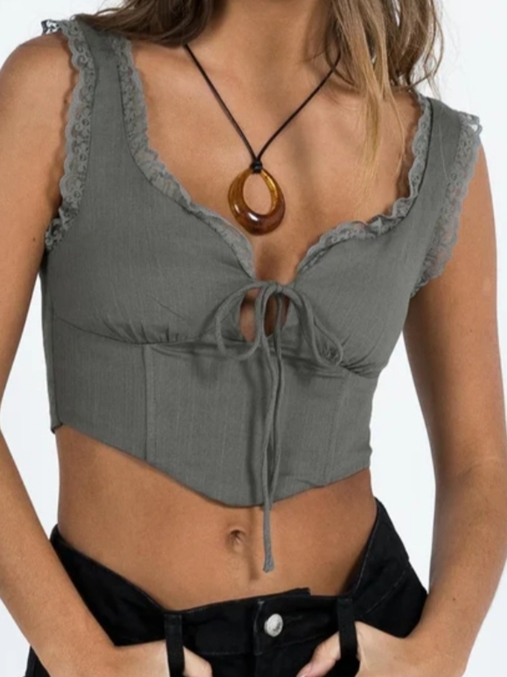Princess Polly Lace-Trim Tie-Front Crop Top